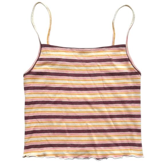 BDG Striped Cropped Tank Top Memphis Cami Baby Tee Crop Top Ruffle Hem Sz Small - Picture 1 of 3